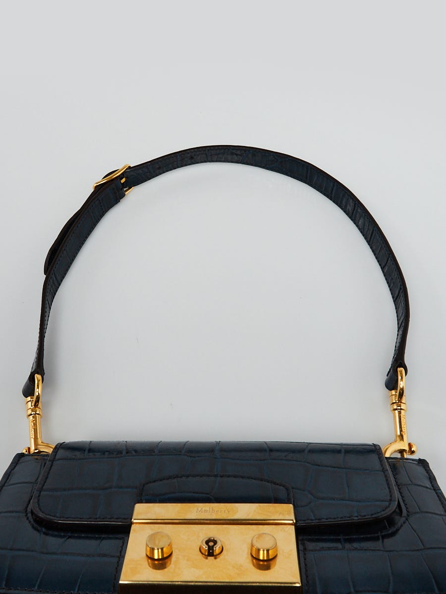 Mulberry Blue Croc Embossed Leather Small Pembroke Shoulder Bag