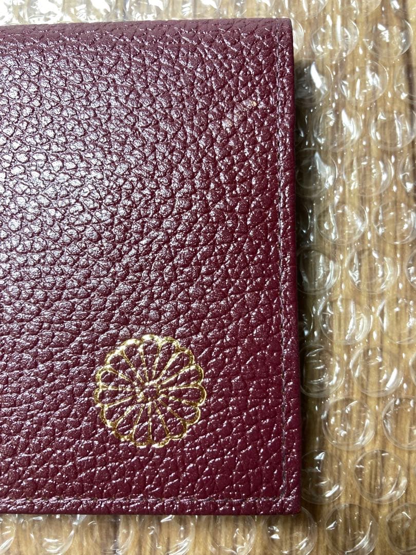 希少色 皇居財布レザー長財布 菊の御紋 コインケース 小銭入れ エンジ