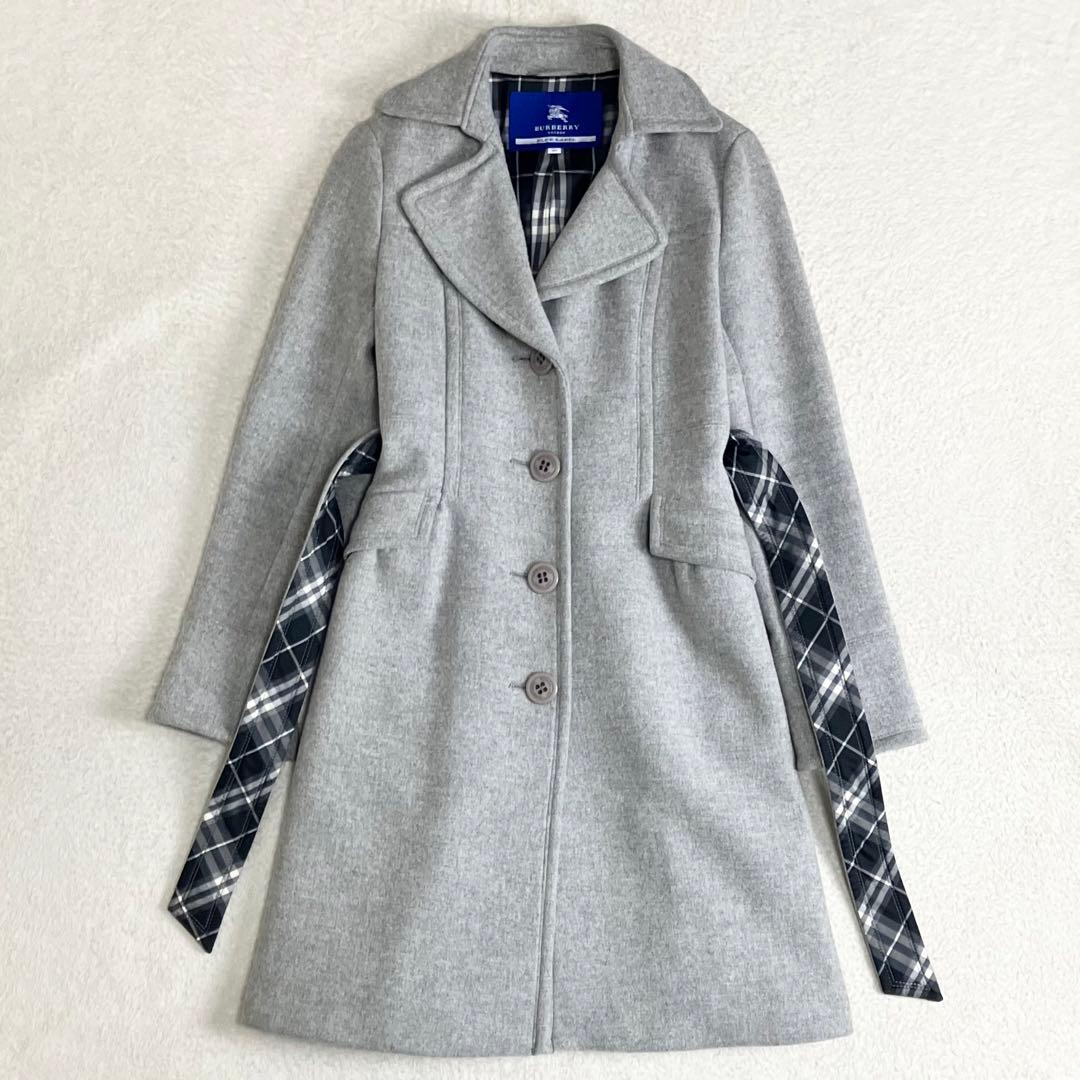 バーバリーブルーレーベル ベルテッドロングコート アンゴラ混 ノバ