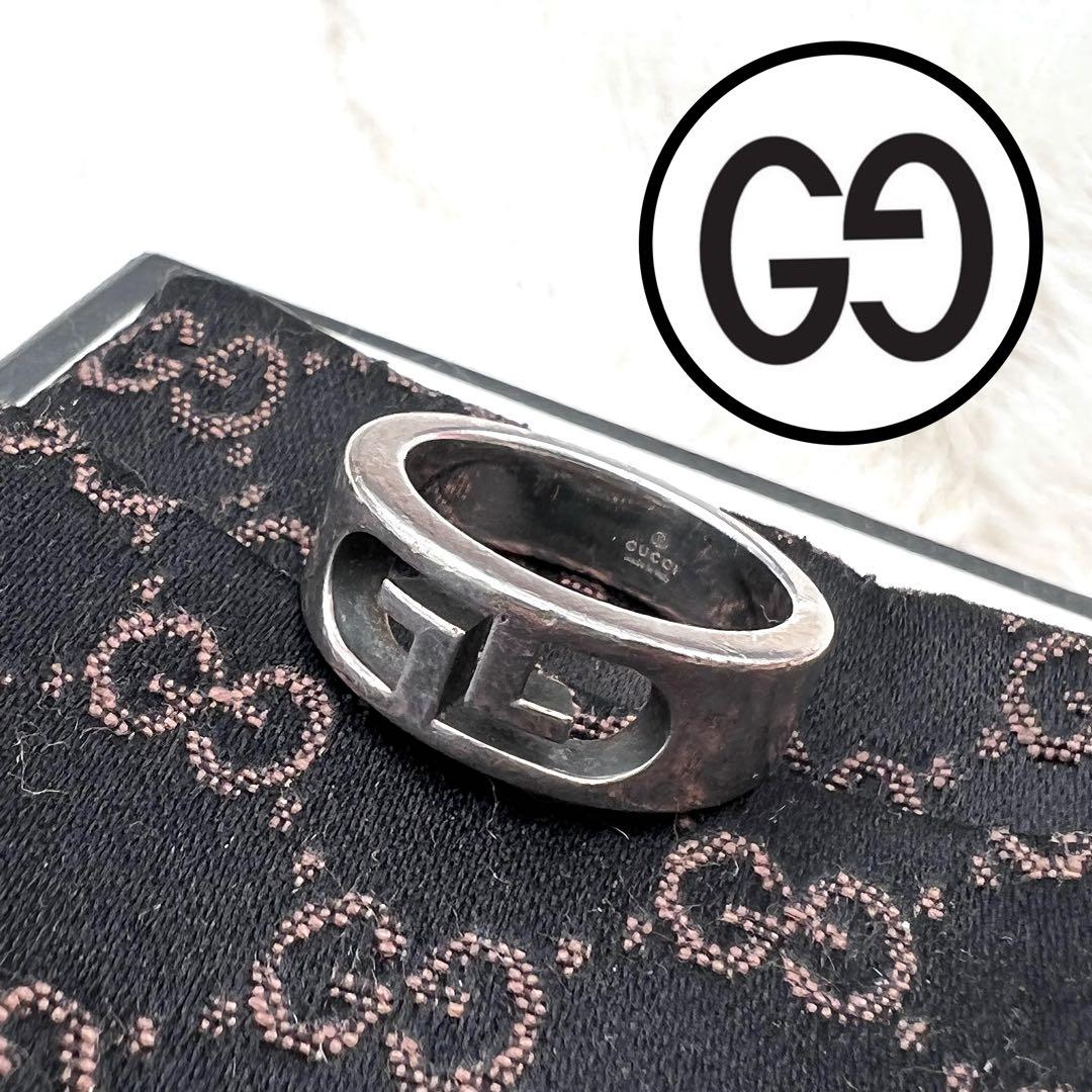 人気✨GUCCI シルバーリング Gロゴ 表記19号 袋付 GUCCI（グッチ） ブロック チェーン リング 指輪 シルバー925 19号 G